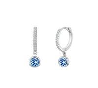 Wycian Women's Earrings Hoops with Blue Topaz, and Moissanite, Statement Earrings for Women formal Bezel Setting Drop 18K White Gold
