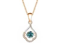 Wycian Womens Necklaces Long 14K Rose Gold with Green Moissanite, Floating Setting Star Waterdrop Rose Gold Necklace for Women, 40+5 cm/15.7+1.9 inch