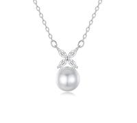 Wycian Womens Necklaces Silver, Fresh Water Pearl Necklace for Women Four-leaf Clover 9K White Gold, 40+5 cm/15.7+1.9 inch