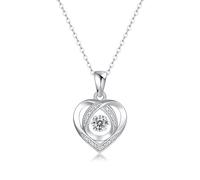 Wycian Womens Necklaces Silver, White Moissanite Gold Pendant Necklace Dancing Heart with Pave Accents for Her 9K White Gold, 40+5 cm/15.7+1.9 inch