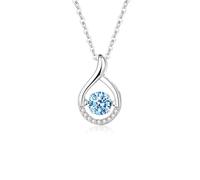 Wycian Womens Necklaces with Blue Topaz, and Moissanite, 14K Gold Necklaces for Women Water Drop Floating Setting 14K White Gold, 40+5 cm/15.7+1.9 inch