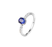 Wycian Womens Promise Ring 14K White Gold Ring Setting Simple Thin 4 Claw Oval Lab Sapphire 1.2CT with Round Moissanite Size O 1/2 Solid Not Plated Popular for Ladies Cocktail