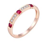 Wycian Womens Promise Ring 14K Yellow Gold Ring Band Simple Row Design with Round Ruby 0.18CT and Diamond 0.05CT Size R 1/2 Solid Not Plated Premium for Sister Mothers Day