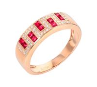 Wycian Women'S Ring Lab Grown Ruby Ring 18K Rose Gold Drill Row with 0.52CT Red Ruby and Diamond Size Q 1/2 Solid Not Plated Fashion for Ladies Cocktail Jewelry