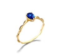 Wycian Womens Rings Size 9 9K Yellow Gold, Pear Shaped Solitaire Stackable Wavy Band Engagement Bands for Women, Created Sapphire