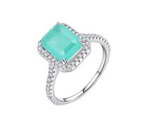 Wycian Womens Sterling Silver Rings Size 8 with Cubic Zirconia, Round with Green Rectangle Shape Tourmaline Women Rings Personalize Size P 1/2