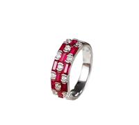 Wycian Women'S Wedding Band Promise Ring 14K White Gold Wide Row Rectangular Lab Ruby 1CT and Round Moissanite Size T 1/2 Solid Not Plated Upgrade 3.0 for Sister Engagement