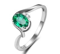 Wycian Womens Wedding Ring Cute Silver Rings 18K Gold Lab Created Emerald Oval 4-Prong Size P 1/2 Solid Not Plated Upgrade 3.0 for Wife Anniversary Jewelry