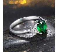 Wycian Women'S Wedding Ring Green Wedding Ring 9K White Gold Created Emerald Oval Size M 1/2 Solid Not Plated Premium for Aunt Anniversary Jewelry