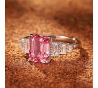 Wycian Women'S Wedding Rings Read Your Heart Moissanite Rings 18K White Gold Elegant Design 4 Prong Rectangular Morganite 2CT with Moissanite Size S 1/2 Solid Not Plated Elegant for Sister Graduation