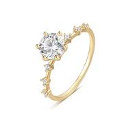 Wycian Zirconia Ring for Women Gold Ring 14K Real Gold Au585 Size M 1/2 Multicolor Round Cubic Zirconia Stackable for Ladies Popular