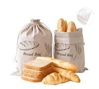 WYCWYQDR 2 Pack Bread Bags, TPU Lining Keeps Bread Fresh, Bread Storage Bags, Bread Bags for Homemade Bread, 15 x 12 Inches Reusable Linen Bread Bag, Suitable for Storing a Variety of Ingredients Such