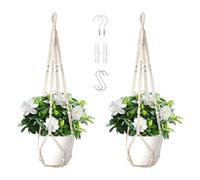 WYCWYQDR 2 Pack Macrame Plant Hangers 35 Inch - Handmade Cotton Hanging Plant Holder with Hooks, Bohemian Style for Indoor Outdoor Use, Ivory (Planters & Plants Not Included)