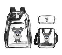WYCZHY adorable schnauzer Printed Transparent Bookbag Set, 3Pcs Reinforced Strap School Bag, with Lunch Bag and Pouch