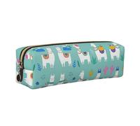 WYCZHY Alpaca Llama Printing Students Leather Pencil Pouch Markers Holder Big Capacity Bag for School for Stationery Tool