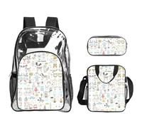 WYCZHY Animal Rabbit Fox Dee Printed Transparent Bookbag Set, 3Pcs Reinforced Strap School Bag, with Lunch Bag and Pouch