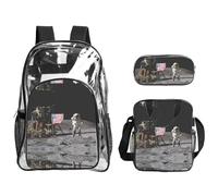 WYCZHY Astronaut on The Moon Printed Transparent Bookbag Set, 3Pcs Reinforced Strap School Bag, with Lunch Bag and Pouch