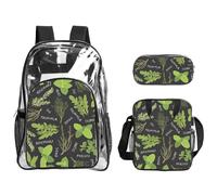WYCZHY Basil Thyme Dill & Rosemary Printed Transparent Bookbag Set, 3Pcs Reinforced Strap School Bag, with Lunch Bag and Pouch