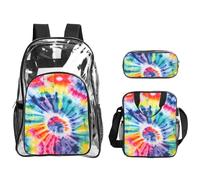 WYCZHY Beautiful World Rainbow Tribe Printed Transparent Bookbag Set, 3Pcs Reinforced Strap School Bag, with Lunch Bag and Pouch