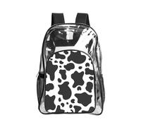 WYCZHY Black And White Cow Printed Heavy Duty Clear Bookbag, Reinforced See Through Bag for Beach Outdoor Sports Travel