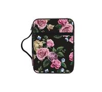 WYCZHY Black Blackgound Rose Waterproof Bible Carrying Case with Smooth Zippers Large Capacity Storage Bag for Bible Study Supplies