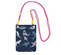 WYCZHY Blue Cartoon Shark Printing Travel Cell Phone Pouch Crossbody Bag With Shoulder Strap For Phone,Walking Passport,Wallet