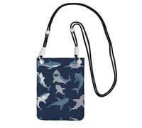 WYCZHY Blue Cartoon Shark Printing Travel Cell Phone Pouch Crossbody Bag With Shoulder Strap For Phone,Walking Passport,Wallet