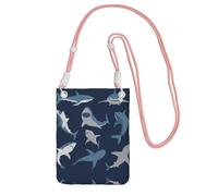 WYCZHY Blue Cartoon Shark Printing Travel Cell Phone Pouch Crossbody Bag With Shoulder Strap For Phone,Walking Passport,Wallet