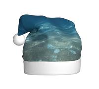 WYCZHY Blue Ocean Sea Wavy Seascape Printing Santa Hat Christmas Xmas Party Red Cap For Adult Women Men Accessory With Winter Caps