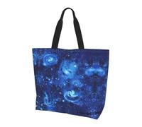 WYCZHY Blue Universe Space Galaxy Printed Large Tote Handbag For Women, Reusable Shoulder Bags With Pocket, For Shopping, Work, Gym
