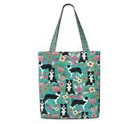WYCZHY Border Collie Florals Print Large Reusable Heavy Duty Tote Bag Pack Available Premium Canvas Reusable Gift Bags Work Shopping