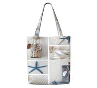 WYCZHY Bottle Seashell Starfish Lighthouse Print Large Reusable Heavy Duty Tote Bag Pack Available Premium Canvas Reusable Gift Bags Work Shopping