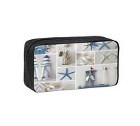 WYCZHY Bottle Seashell Starfish Lighthouse Printed Big Capacity Pencil Pouch, Lightweight Fabric Pen Bag, Organizer for Adult College