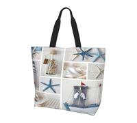 WYCZHY Bottle Seashell Starfish Lighthouse Printed Large Tote Handbag For Women, Reusable Shoulder Bags With Pocket, For Shopping, Work, Gym
