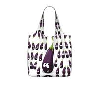 WYCZHY Cartoon Eggplant Printed Reusable Tote Bag Foldable, Large Capacity Shopping Bag for Daily Use and Commuting