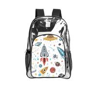 WYCZHY Cartoon Rockets Printed Heavy Duty Clear Bookbag, Reinforced See Through Bag for Beach Outdoor Sports Travel