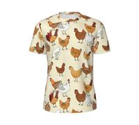 WYCZHY Chicken Pattern Men's Short Sleeve T-Shirt Lightweight Running Workout Athletic Gym Shirts for Training Black