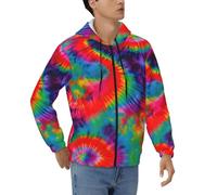 WYCZHY Colorful Tie Dye Pattern Mens Spring Hoodies Long Sleeve Sweatshirts Casual Drawstring Tops With Pocket Full-Zip Hoodie Black