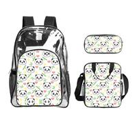 WYCZHY cute panda bamboo star Printed Transparent Bookbag Set, 3Pcs Reinforced Strap School Bag, with Lunch Bag and Pouch