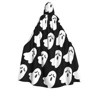 WYCZHY Cute White Ghost Halloween Pattern Larp Costume Cape Adult Hooded Cloak Medieval Robe For Renaissance Festival Gothic Wear