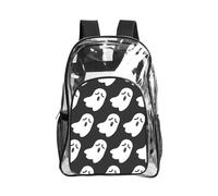 WYCZHY Cute White Ghost Halloween Pattern Printed Heavy Duty Clear Bookbag, Reinforced See Through Bag for Beach Outdoor Sports Travel