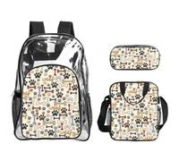 WYCZHY Dog Bones Paw Printed Transparent Bookbag Set, 3Pcs Reinforced Strap School Bag, with Lunch Bag and Pouch