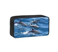 WYCZHY Dolphins in the sea Printed Big Capacity Pencil Pouch, Lightweight Fabric Pen Bag, Organizer for Adult College