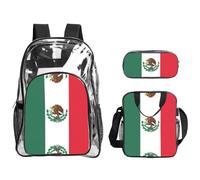 WYCZHY Flag of Mexico Printed Transparent Bookbag Set, 3Pcs Reinforced Strap School Bag, with Lunch Bag and Pouch