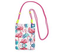 WYCZHY Flamingo Bird Green Plant Leaf Printing Travel Cell Phone Pouch Crossbody Bag With Shoulder Strap For Phone,Walking Passport,Wallet