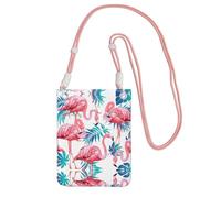 WYCZHY Flamingo Bird Green Plant Leaf Printing Travel Cell Phone Pouch Crossbody Bag With Shoulder Strap For Phone,Walking Passport,Wallet