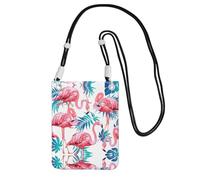 WYCZHY Flamingo Bird Green Plant Leaf Printing Travel Cell Phone Pouch Crossbody Bag With Shoulder Strap For Phone,Walking Passport,Wallet