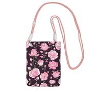 WYCZHY Floral Flower Rose Pink Printing Travel Cell Phone Pouch Crossbody Bag With Shoulder Strap For Phone,Walking Passport,Wallet