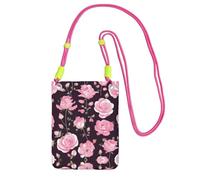 WYCZHY Floral Flower Rose Pink Printing Travel Cell Phone Pouch Crossbody Bag With Shoulder Strap For Phone,Walking Passport,Wallet