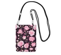 WYCZHY Floral Flower Rose Pink Printing Travel Cell Phone Pouch Crossbody Bag With Shoulder Strap For Phone,Walking Passport,Wallet
